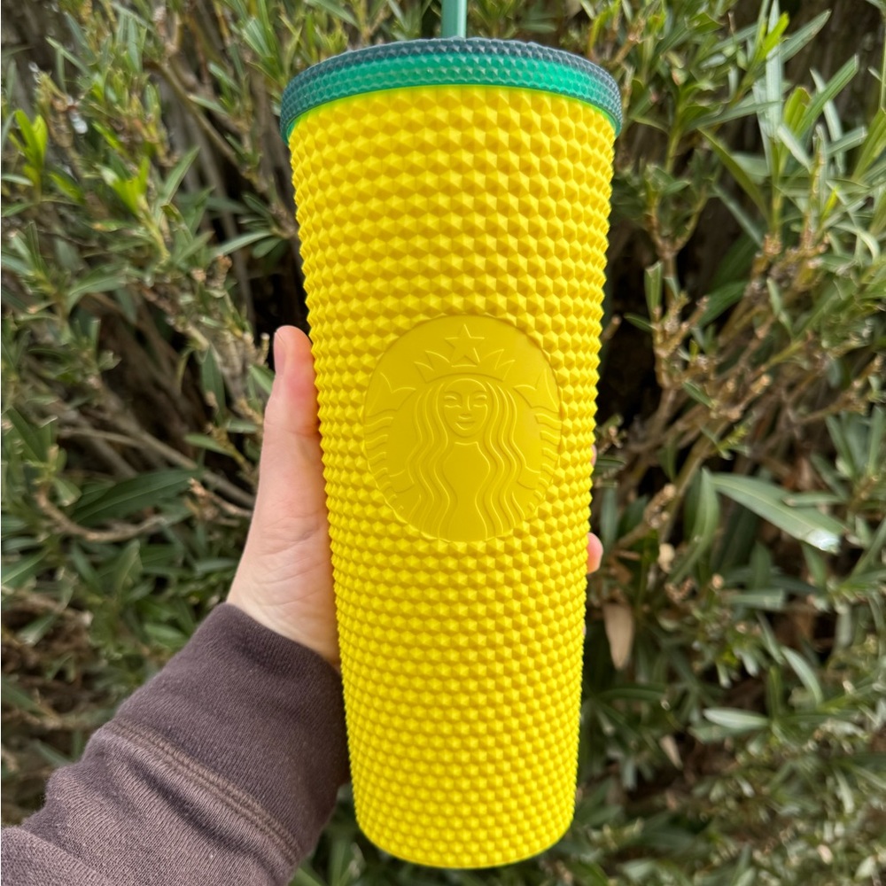Starbucks Vibrant Yellow Tumbler with Green Lid - Studded
